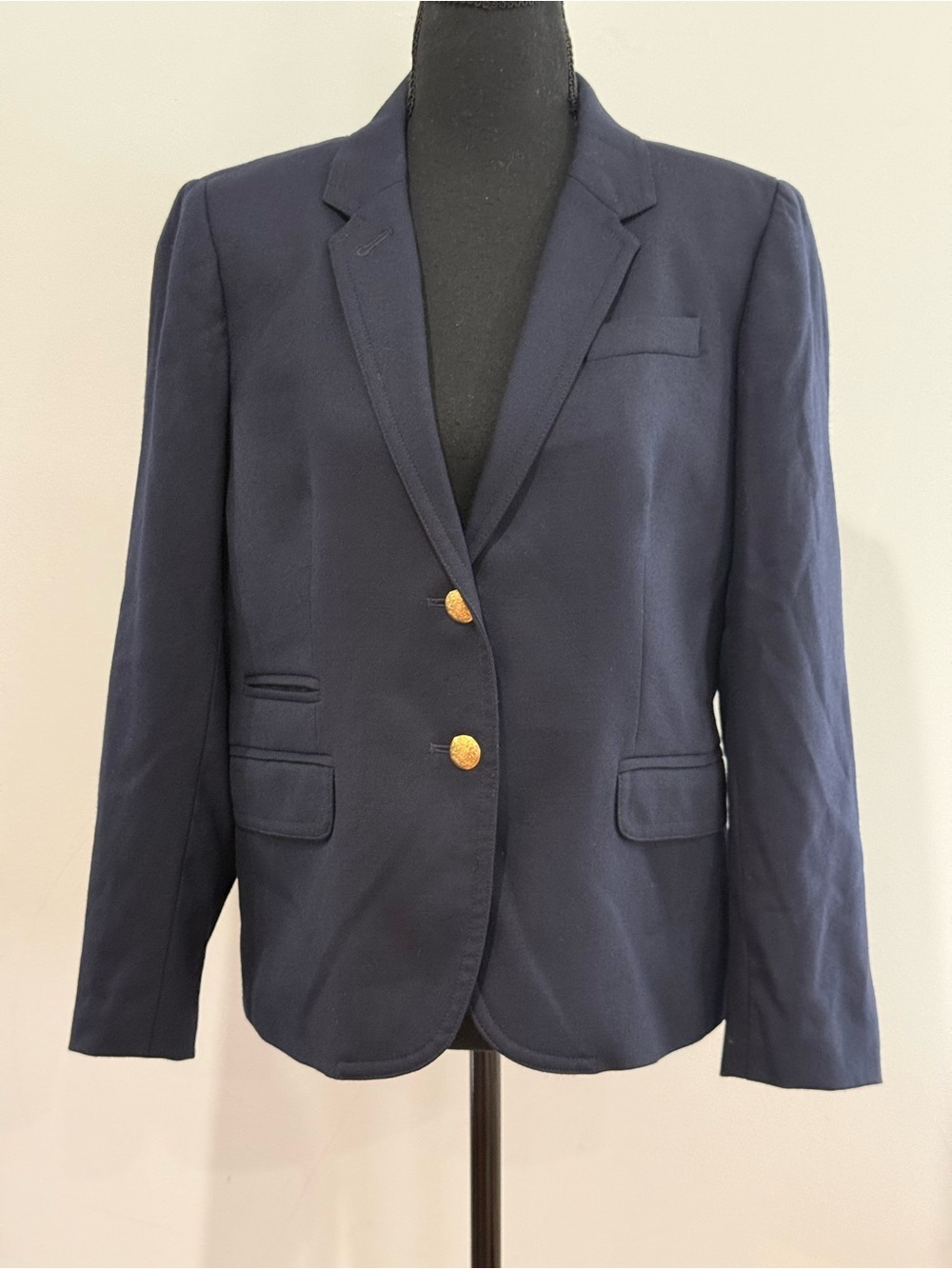 J Crew 10 Wool Navy Blazer with Gold Buttons 258